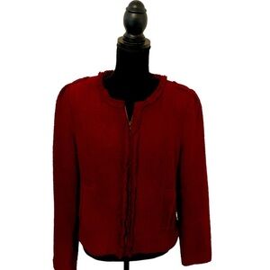 Cabi Burgundy Britt Boucle Tweed Zip Up Blazer Size 10